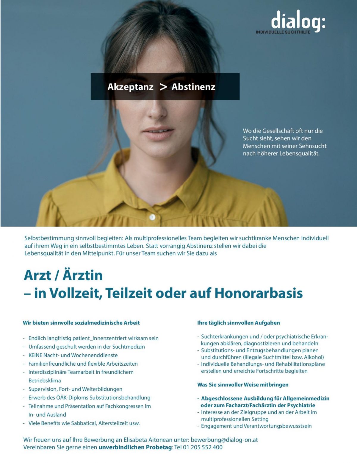 Stellenausschreibung Dialog Suchthilfe mit dem Purpose Akzeptanz statt Abstinenz